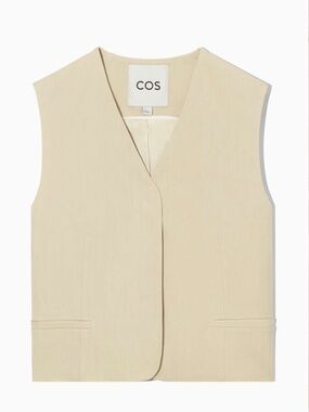 COS Linen Vest in Beige Size 8 Collarless single Breasted Waistcoat